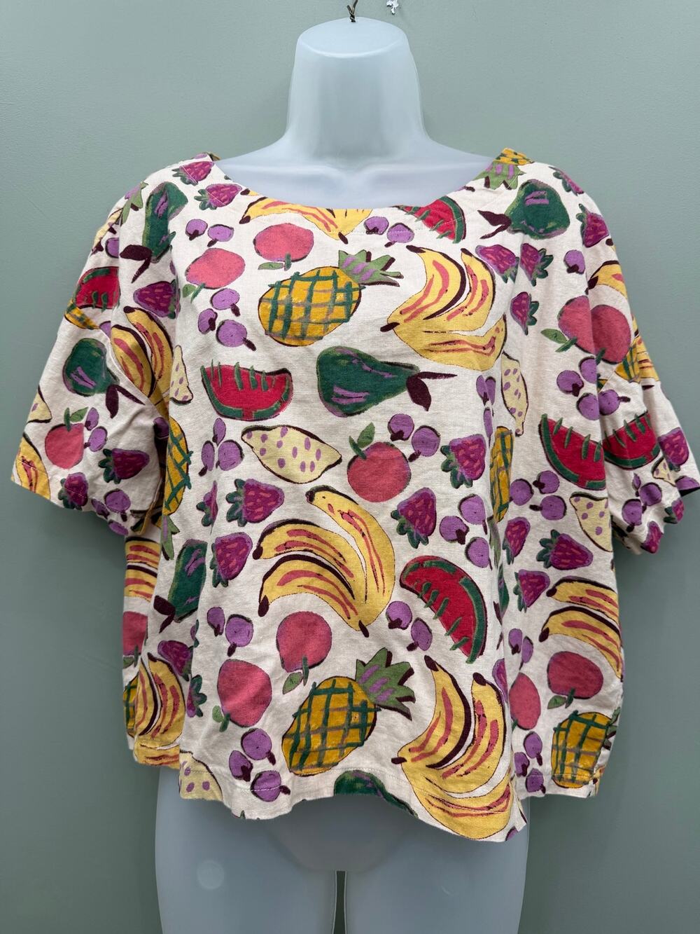 Princess Highway Size 14 Linen Cotton Fruit Print Top Retro Novelty